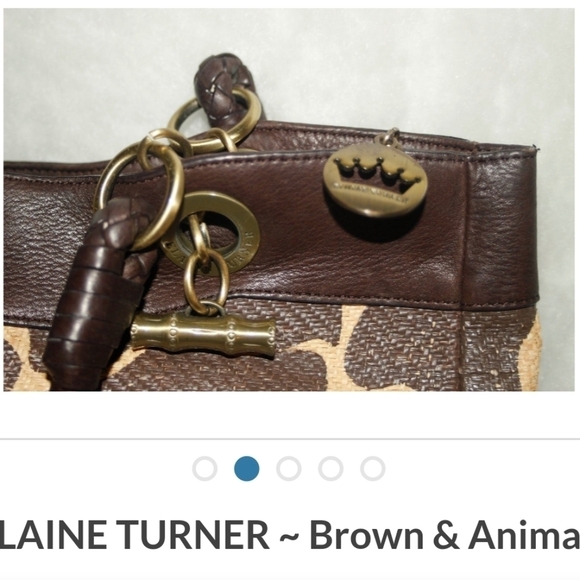 ELAINE TURNER BROWN & ANIMAL PRINT STRAW HAND lBAG - Picture 7 of 7